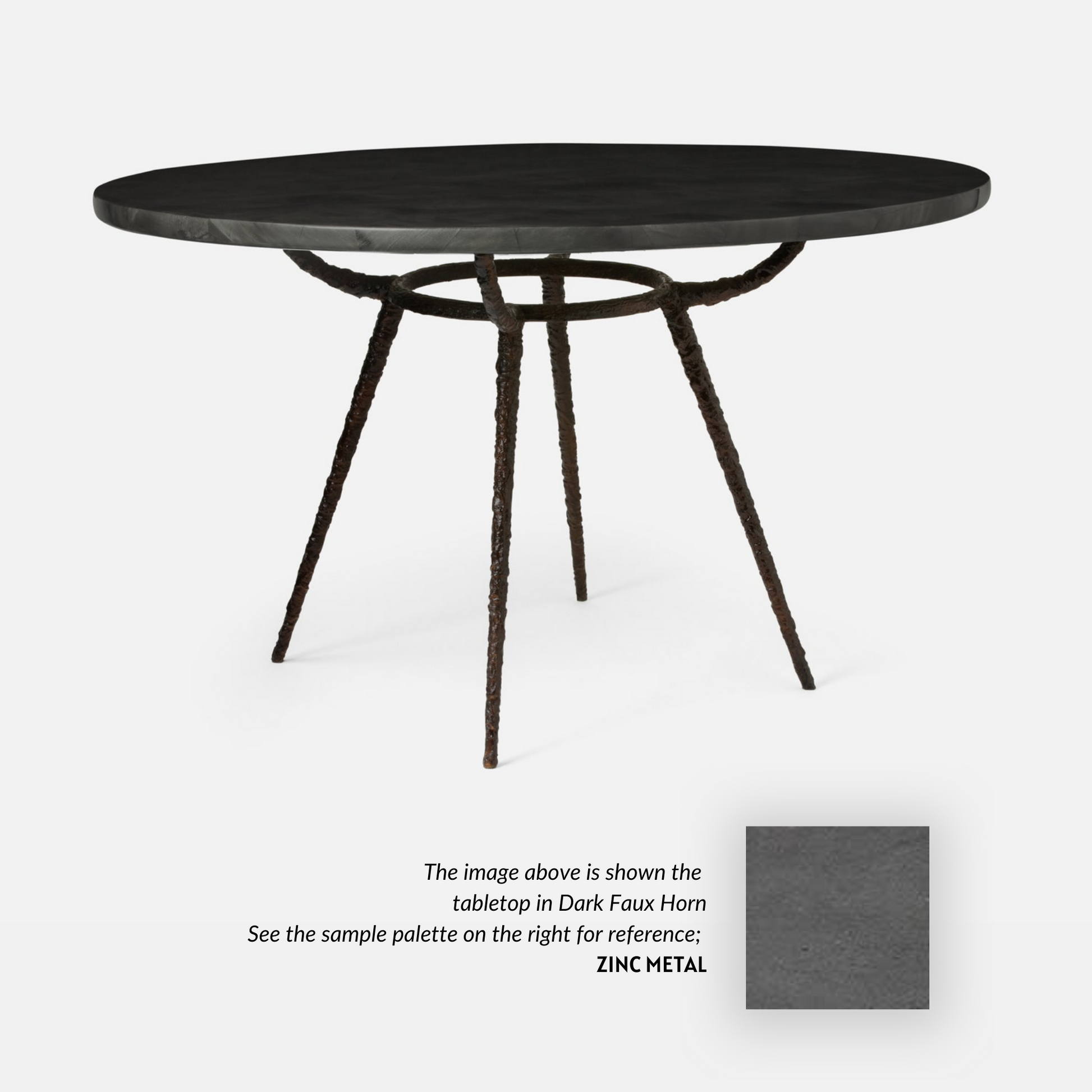 Made Goods Grace 48" x 30" Bronze Pitted Iron Dinning Table With Round Zinc Metal Table Top