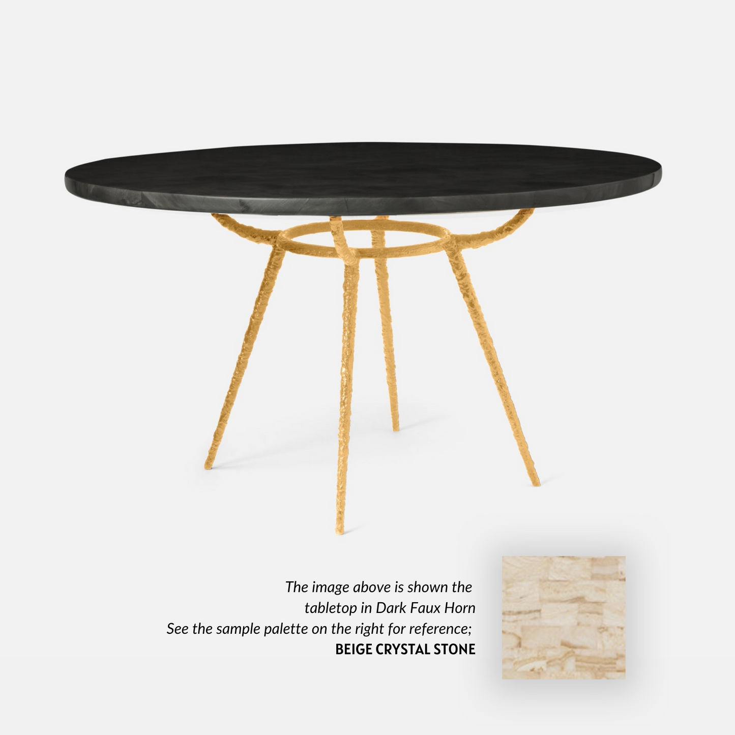 Made Goods Grace 48" x 30" Gold Pitted Iron Dinning Table With Round Beige Crystal Stone Table Top