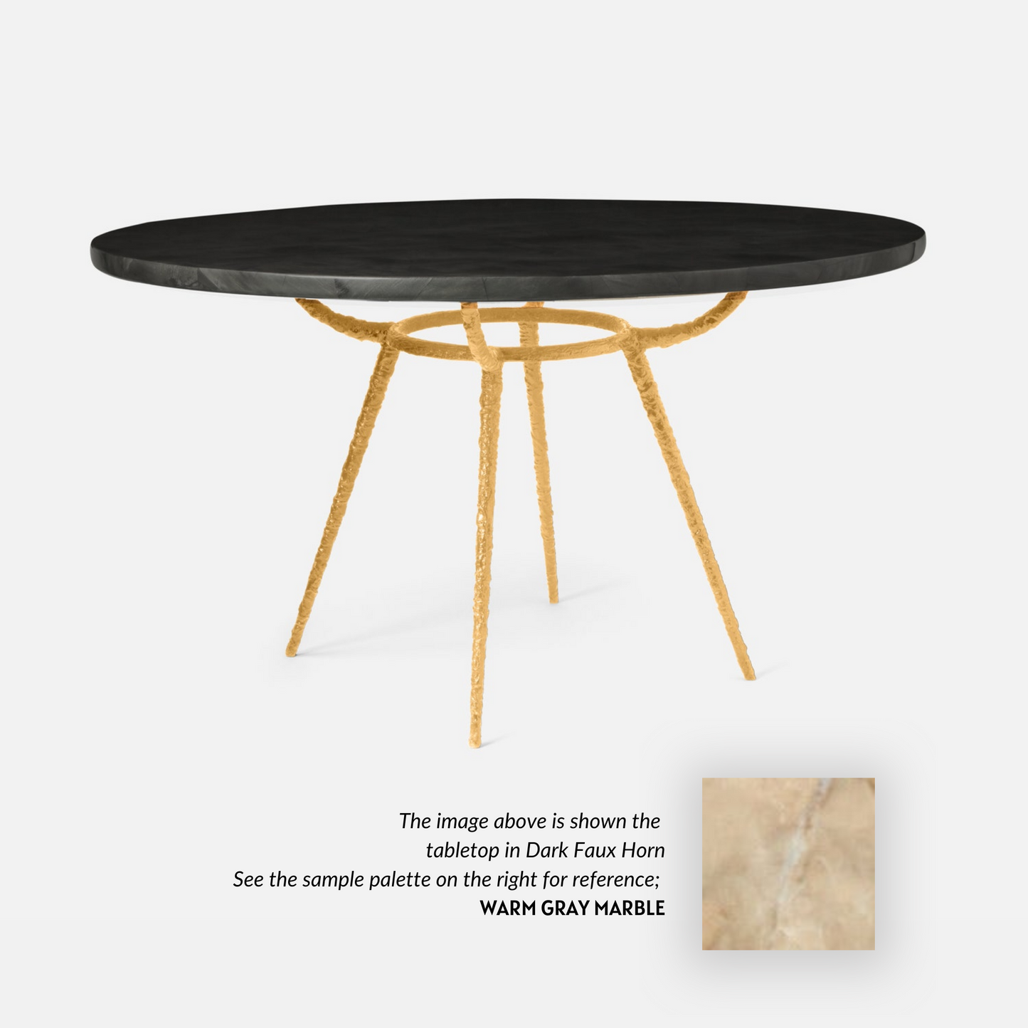 Made Goods Grace 48" x 30" Gold Pitted Iron Dinning Table With Round Warm Gray Marble Table Top