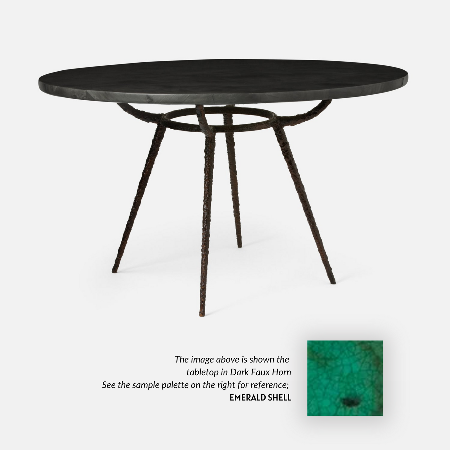 Made Goods Grace 54" x 30" Bronze Pitted Iron Dinning Table With Round Emerald Shell Table Top