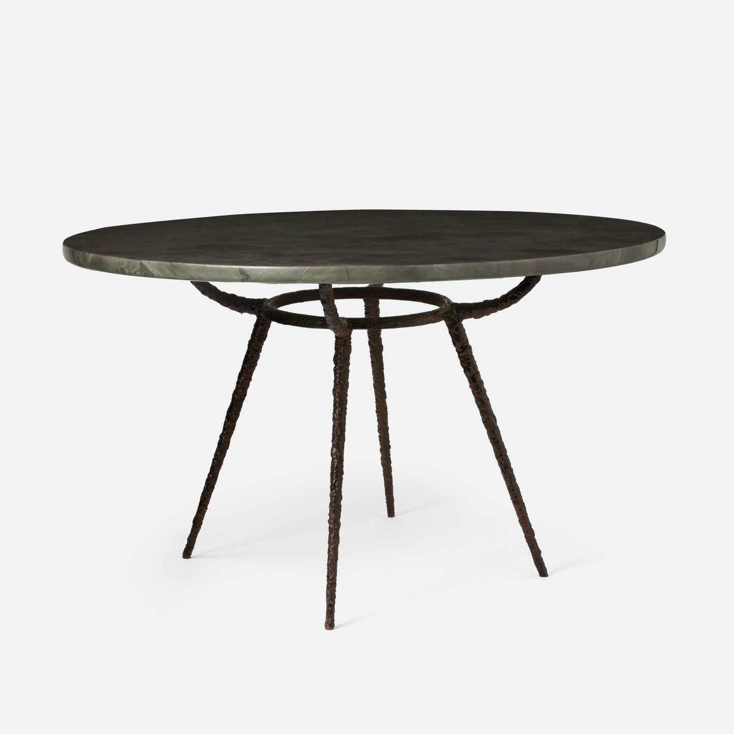 Made Goods Grace 60" x 30" Bronze Pitted Iron Dinning Table With Round Pewter Faux Horn Table Top