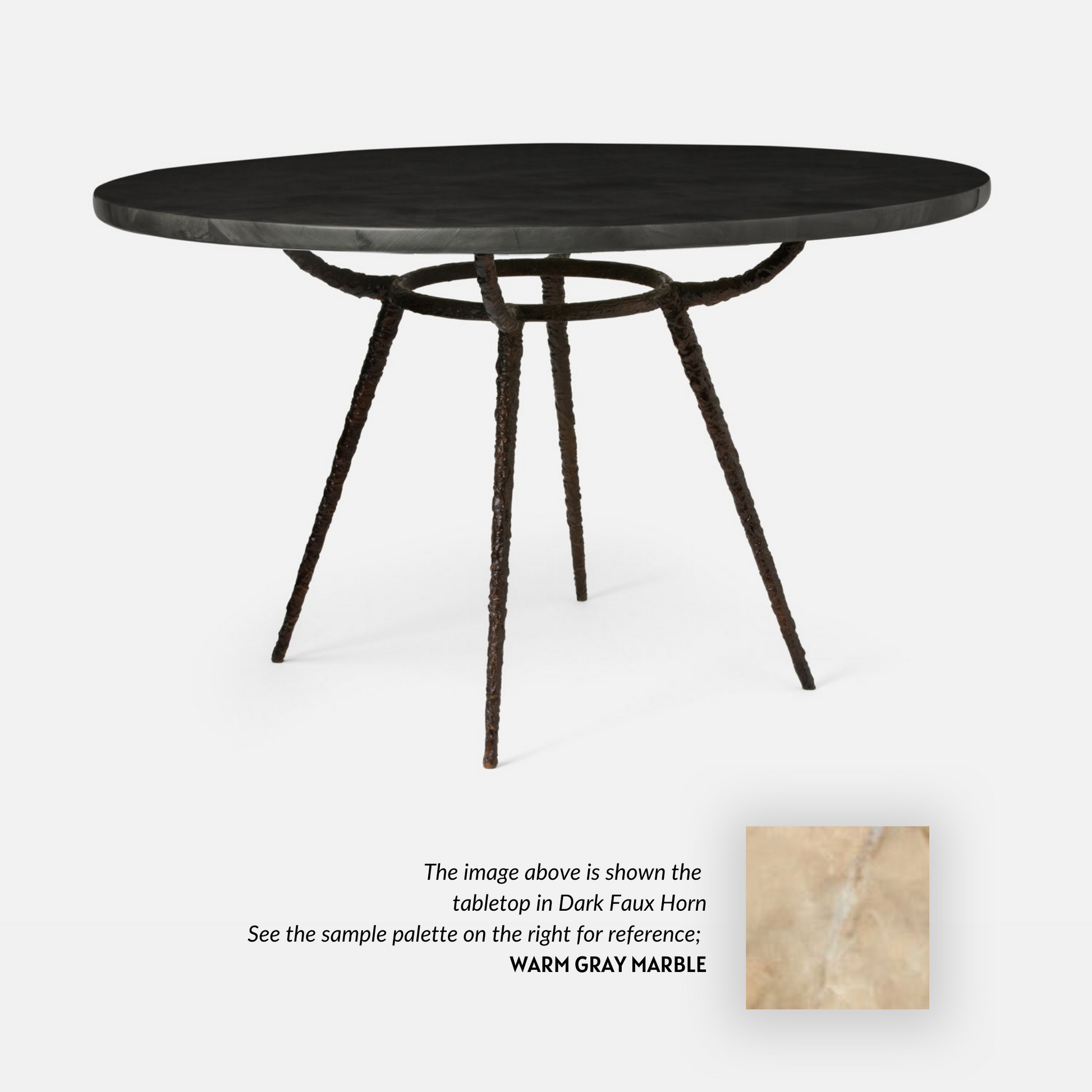 Made Goods Grace 60" x 30" Bronze Pitted Iron Dinning Table With Round Warm Gray Marble Table Top