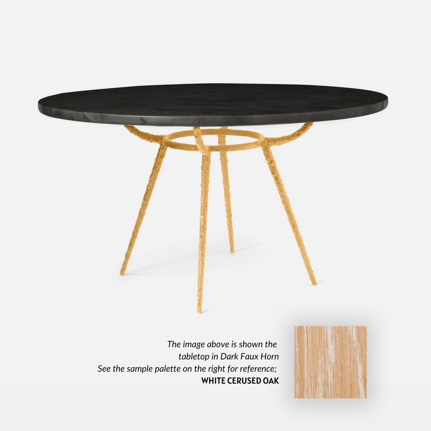 Made Goods Grace 60" x 30" Gold Pitted Iron Dinning Table With Round White Cerused Oak Table Top