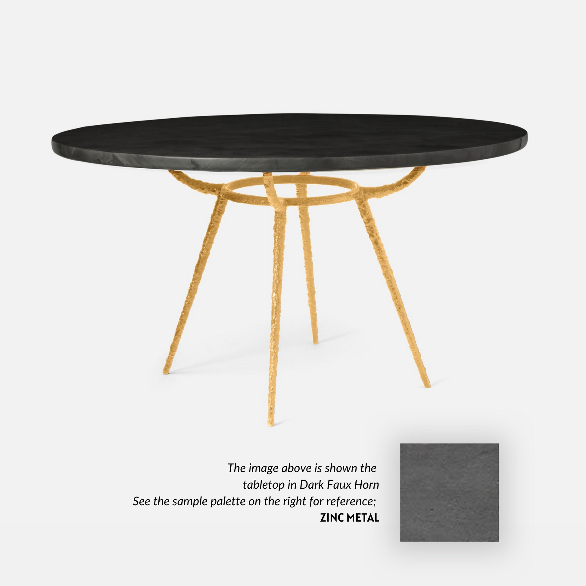 Made Goods Grace 60" x 30" Gold Pitted Iron Dinning Table With Round Zinc Metal Table Top