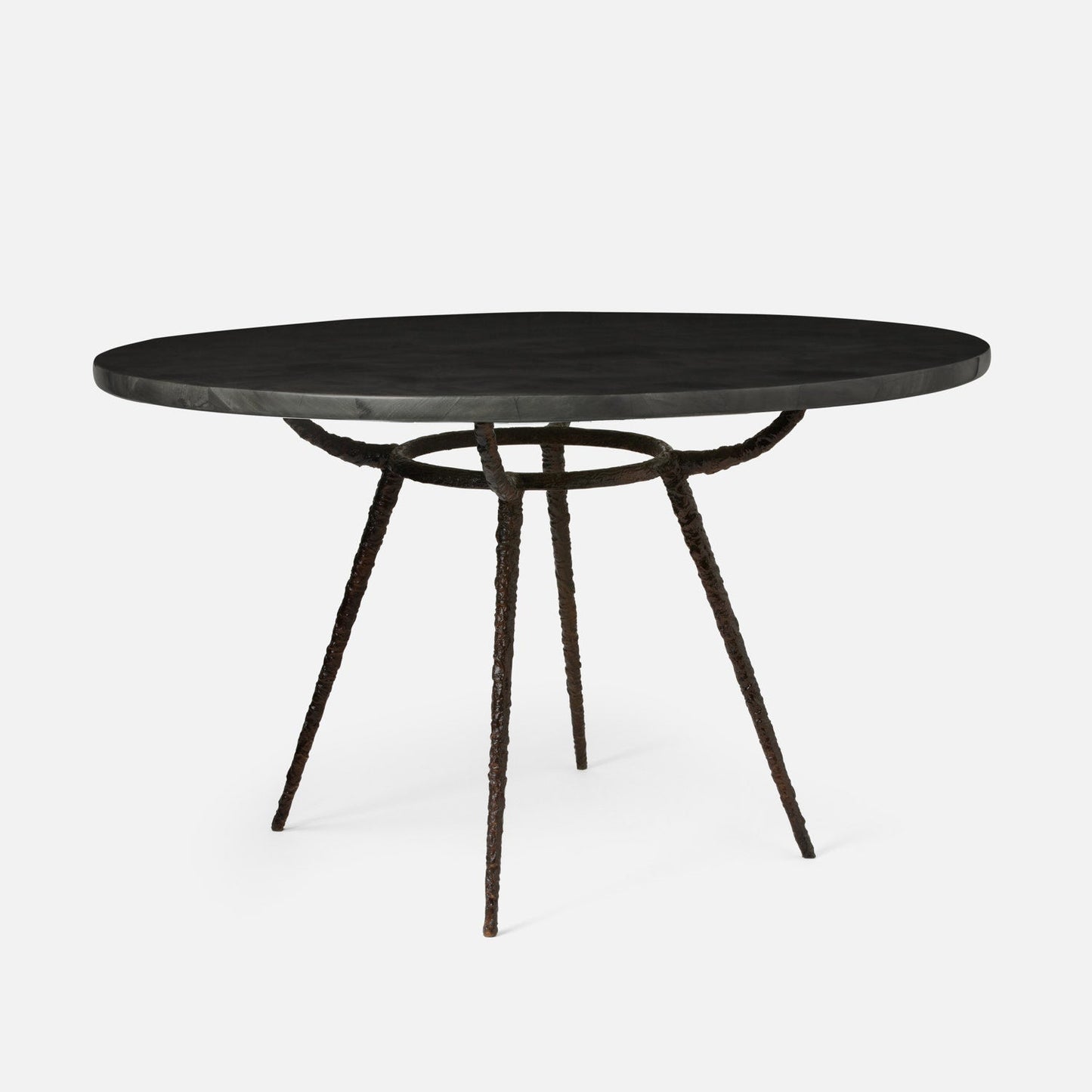 Made Goods Grace 72" x 30" Gold Pitted Iron Dinning Table With Round Dark Faux Horn Table Top