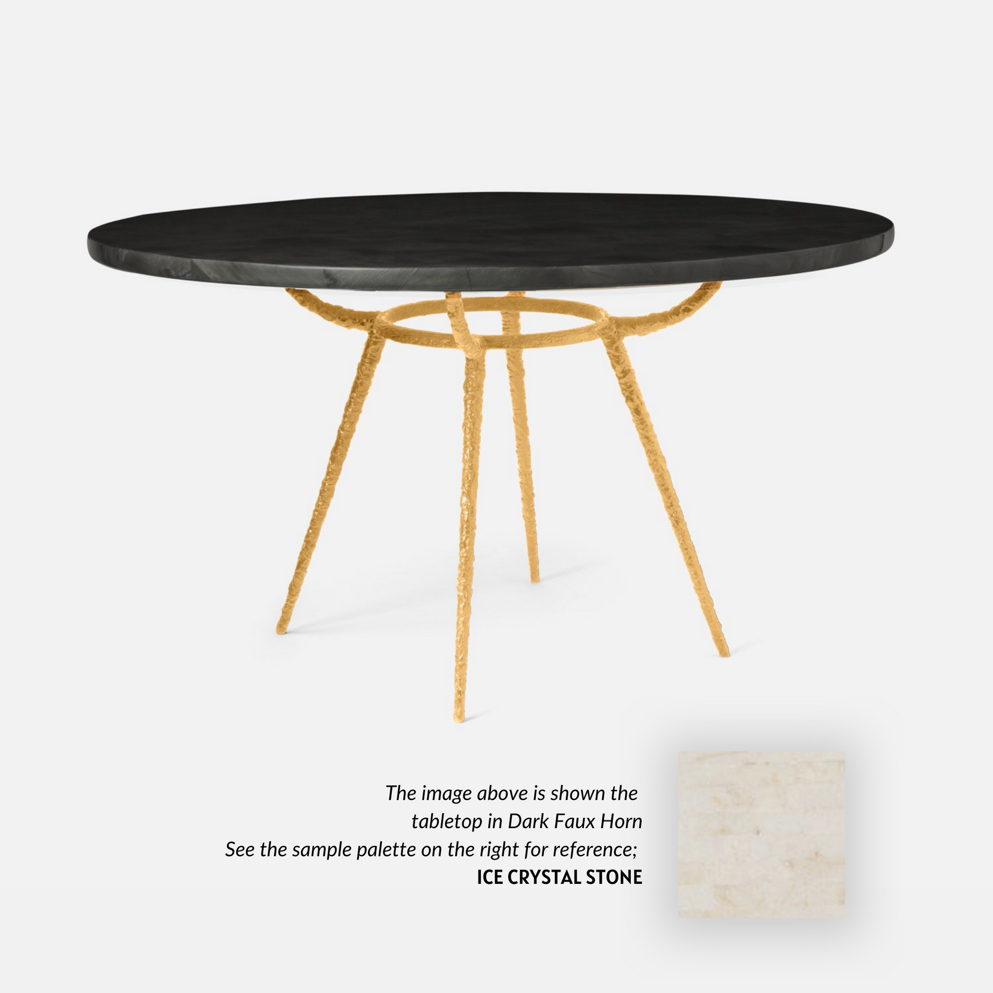 Made Goods Grace 72" x 30" Gold Pitted Iron Dinning Table With Round Ice Crystal Stone Table Top