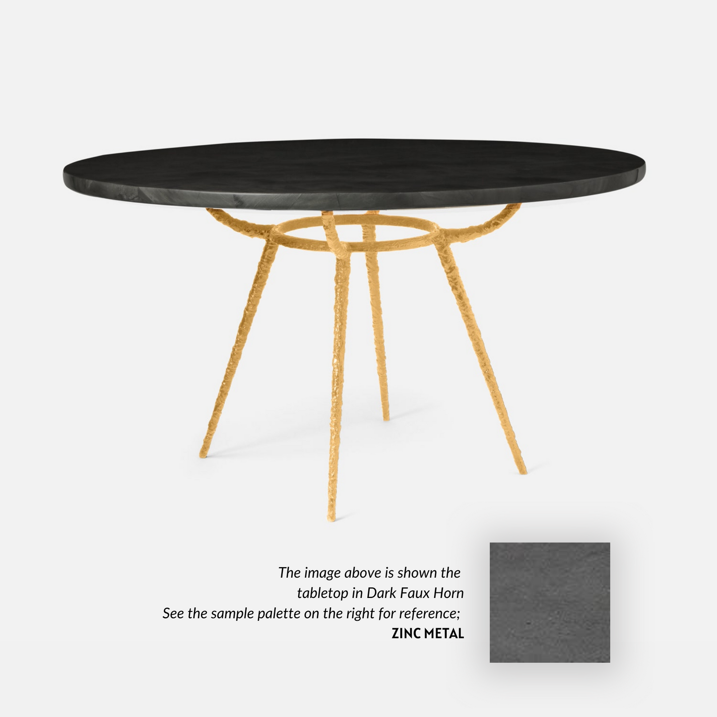 Made Goods Grace 72" x 30" Gold Pitted Iron Dinning Table With Round Zinc Metal Table Top