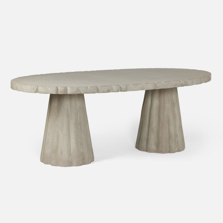 Made Goods Grady 96" x 42" x 30" Light Gray Reconstituted Stone Dinning Table With Oval Scalloped Table Top