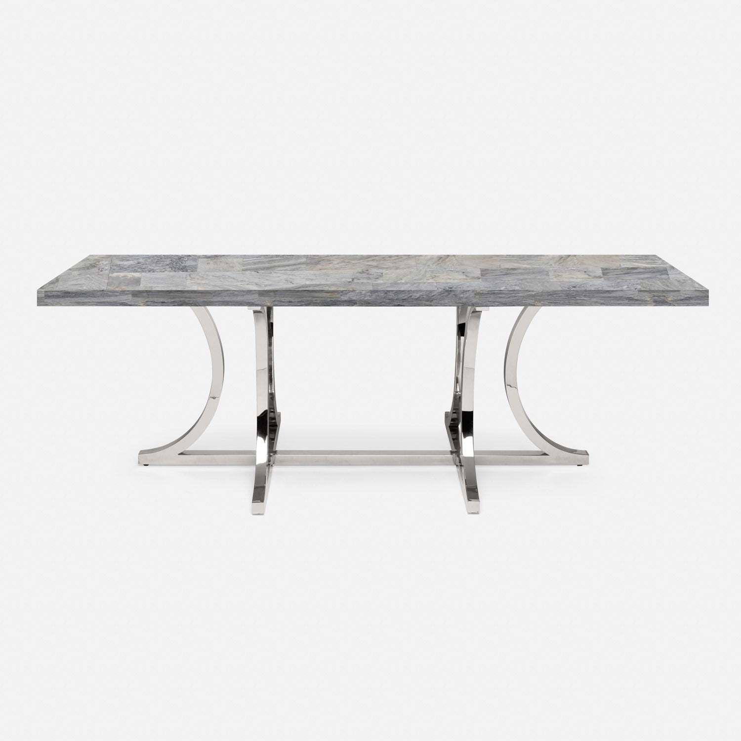 Made Goods Leighton 110" x 40" x 30" Polished Silver Steel Dinning Table With Rectangle Gray Romblon Stone Table Top