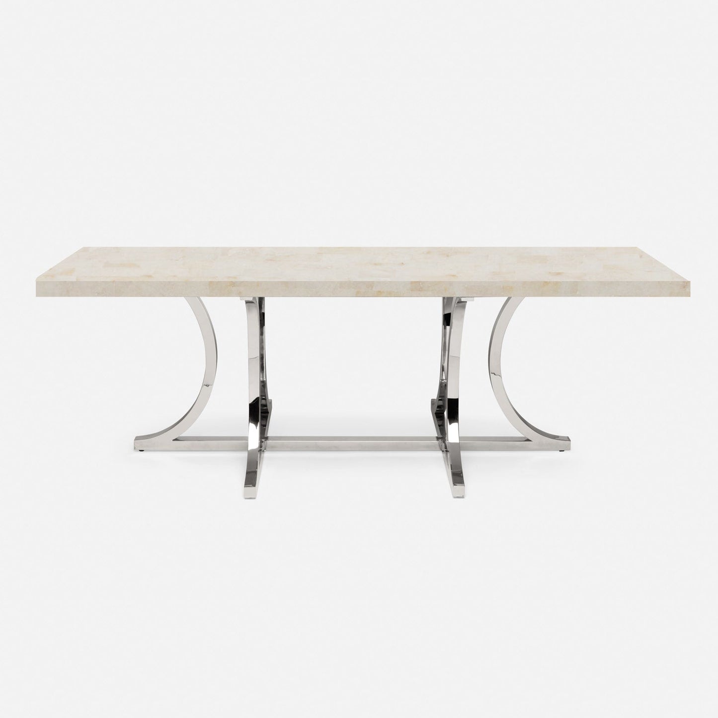 Made Goods Leighton 110" x 40" x 30" Polished Silver Steel Dinning Table With Rectangle Ice Crystal Stone Table Top