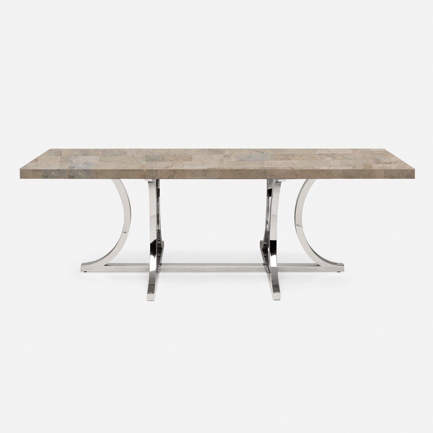 Made Goods Leighton 110" x 40" x 30" Polished Silver Steel Dinning Table With Rectangle Warm Gray Marble Table Top
