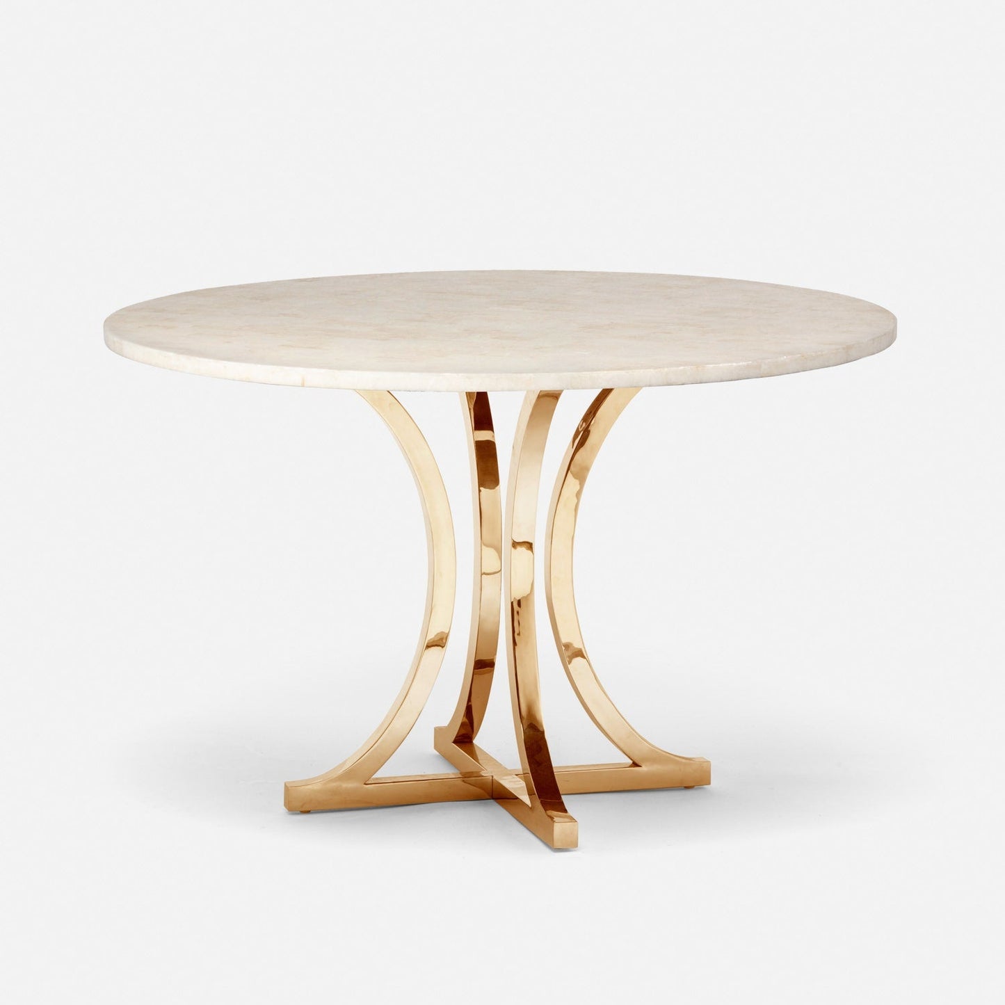 Made Goods Leighton 48" x 30" Polished Gold Steel Dinning Table With Round Ice Crystal Stone Table Top