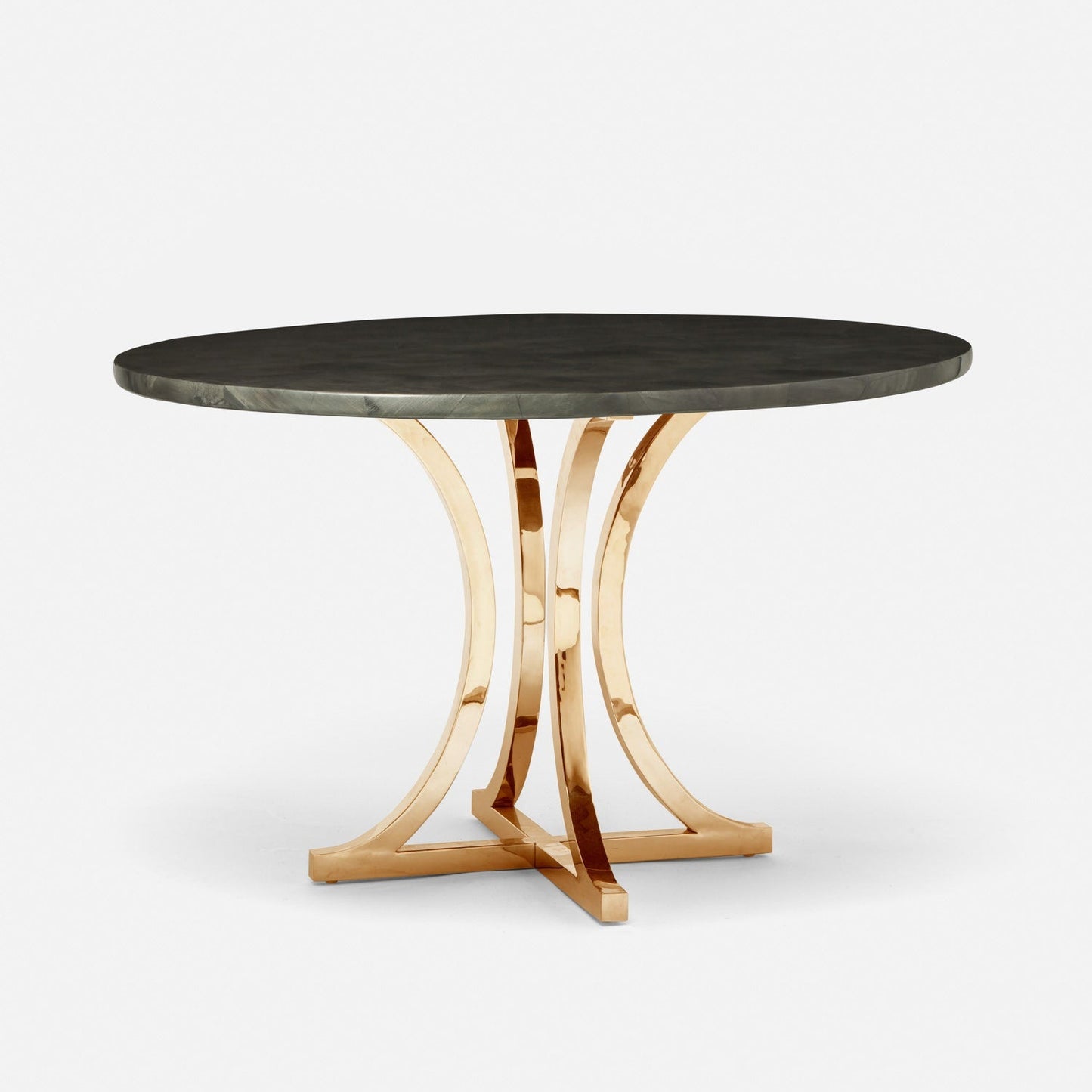 Made Goods Leighton 48" x 30" Polished Gold Steel Dinning Table With Round Pewter Faux Horn Table Top