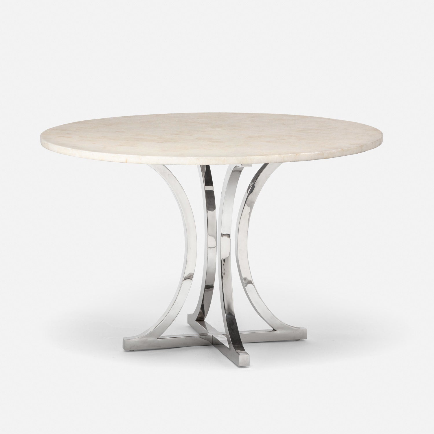 Made Goods Leighton 48" x 30" Polished Silver Steel Dinning Table With Round Ice Crystal Stone Table Top