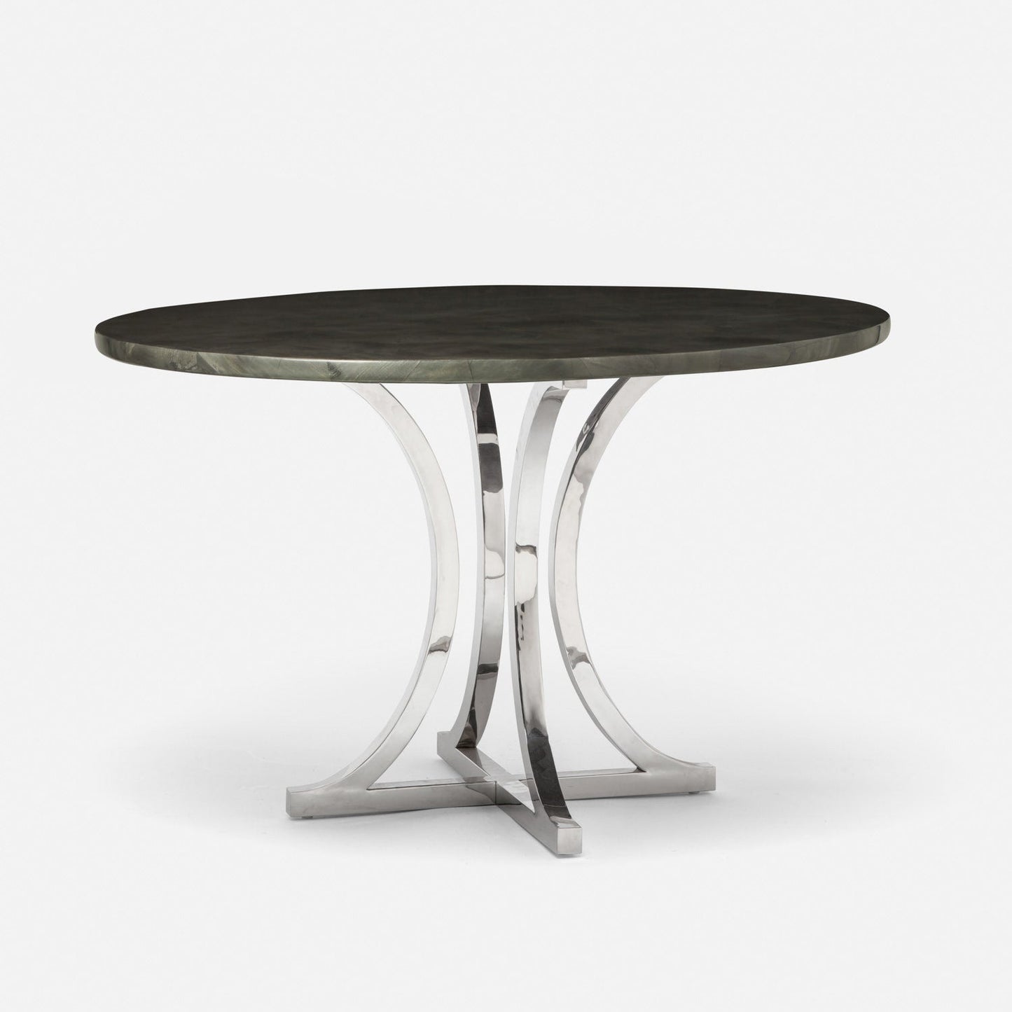 Made Goods Leighton 48" x 30" Polished Silver Steel Dinning Table With Round Pewter Faux Horn Table Top