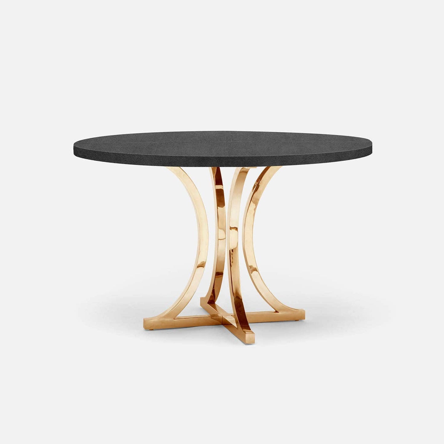Made Goods Leighton 54" x 30" Polished Gold Steel Dinning Table With Round Black Vintage Faux Shagreen Table Top