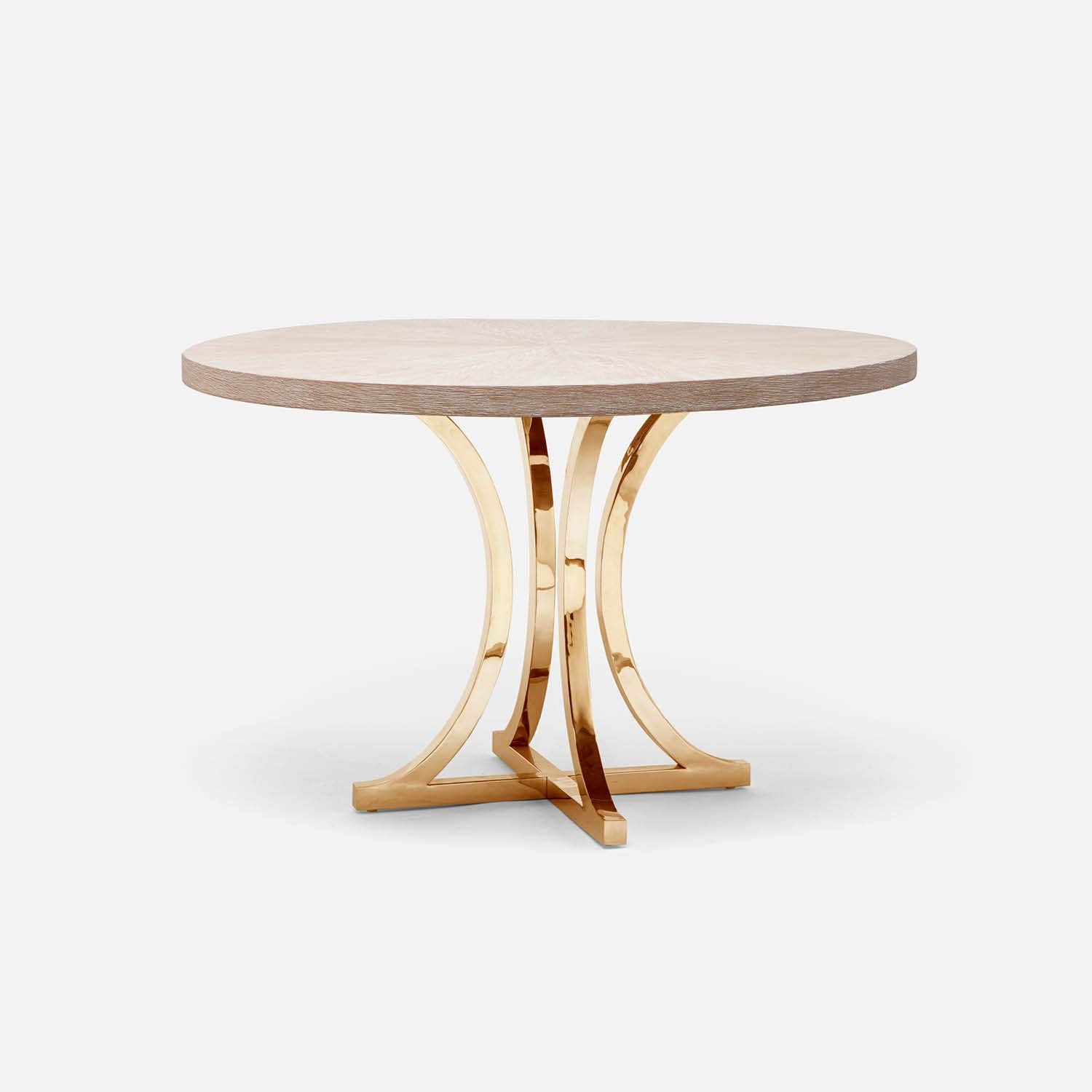 Made Goods Leighton 54" x 30" Polished Gold Steel Dinning Table With Round White Cerused Oak Table Top