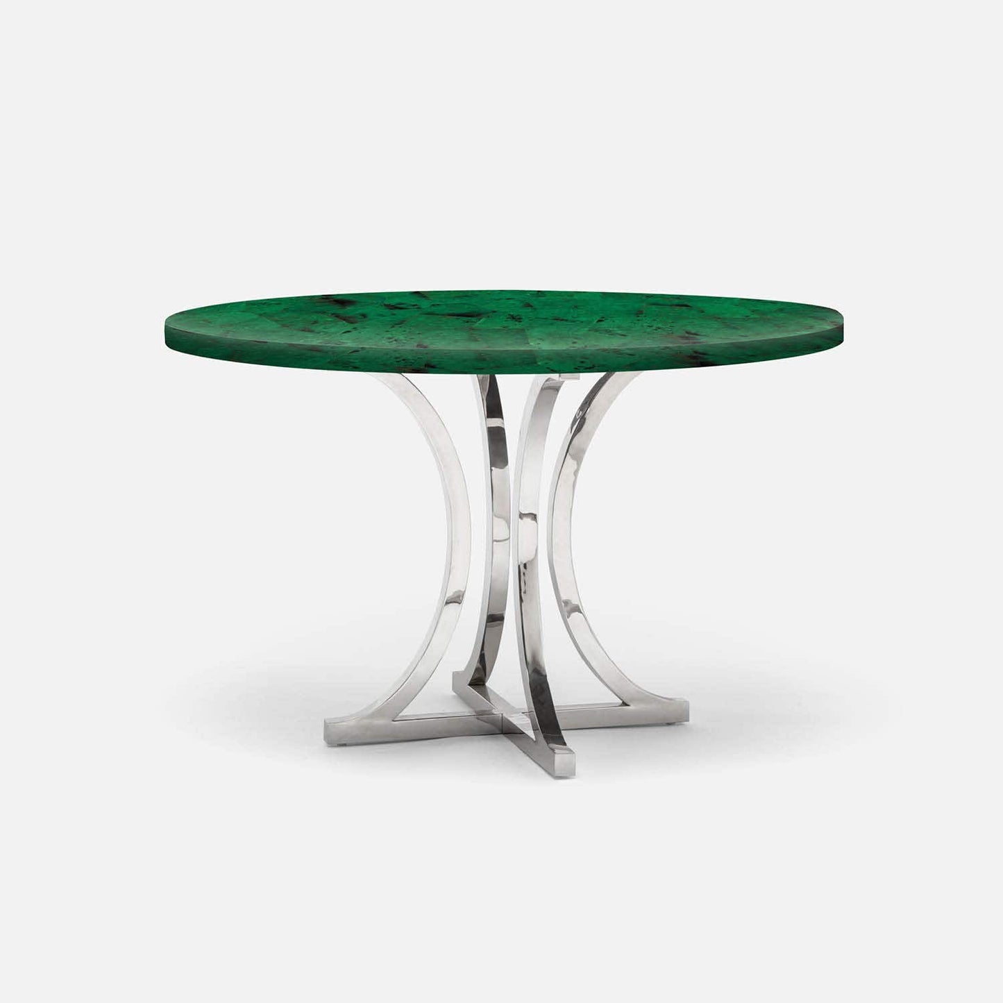 Made Goods Leighton 54" x 30" Polished Silver Steel Dinning Table With Round Emerald Shell Table Top
