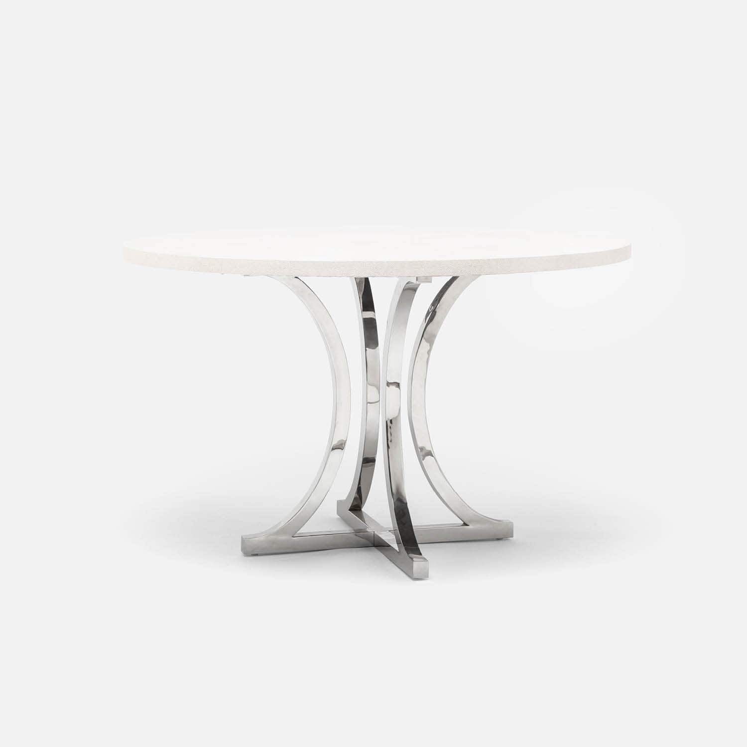 Made Goods Leighton 54" x 30" Polished Silver Steel Dinning Table With Round Pristine Vintage Faux Shagreen Table Top