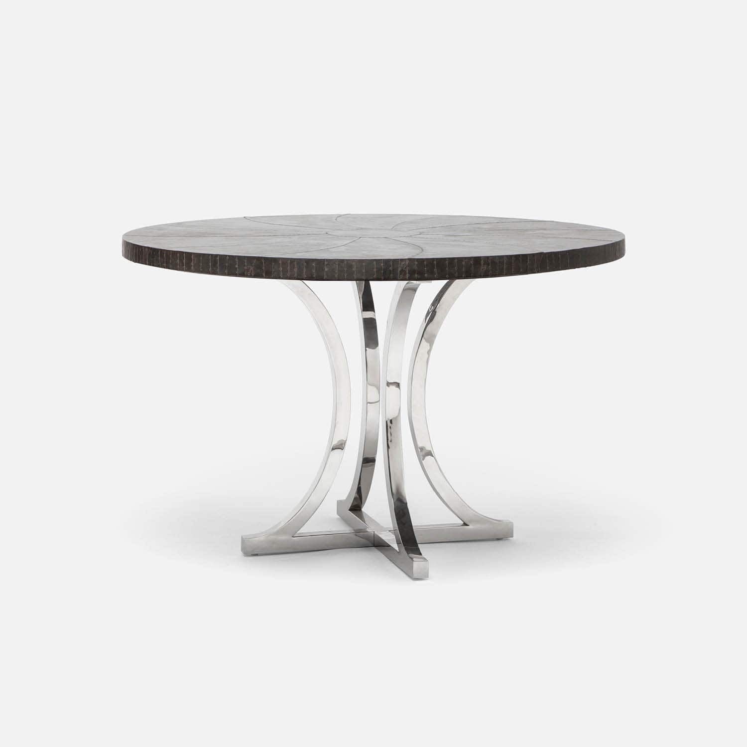 Made Goods Leighton 54" x 30" Polished Silver Steel Dinning Table With Round Zinc Metal Table Top