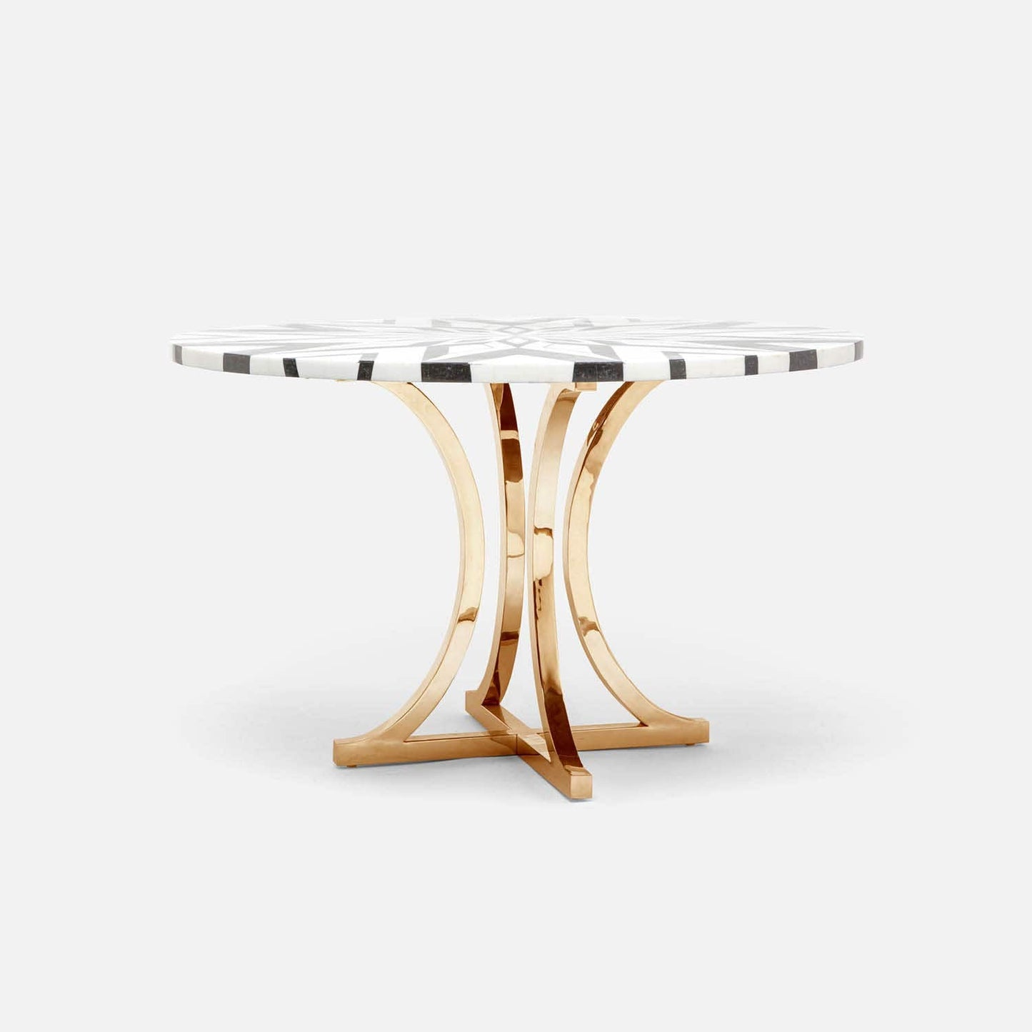 Made Goods Leighton 60" x 30" Polished Gold Steel Dinning Table With Round Black/White Geometric Marble Table Top