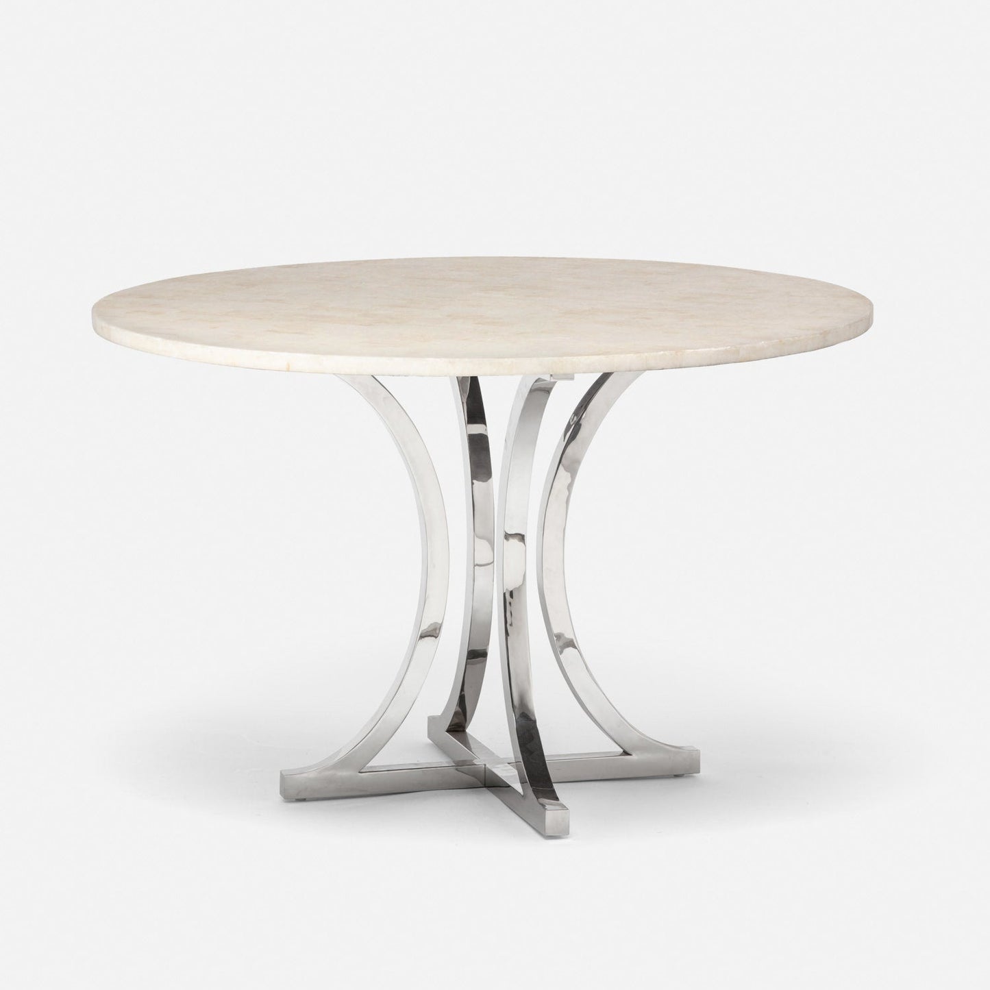 Made Goods Leighton 60" x 30" Polished Silver Steel Dinning Table With Round Ice Crystal Stone Table Top