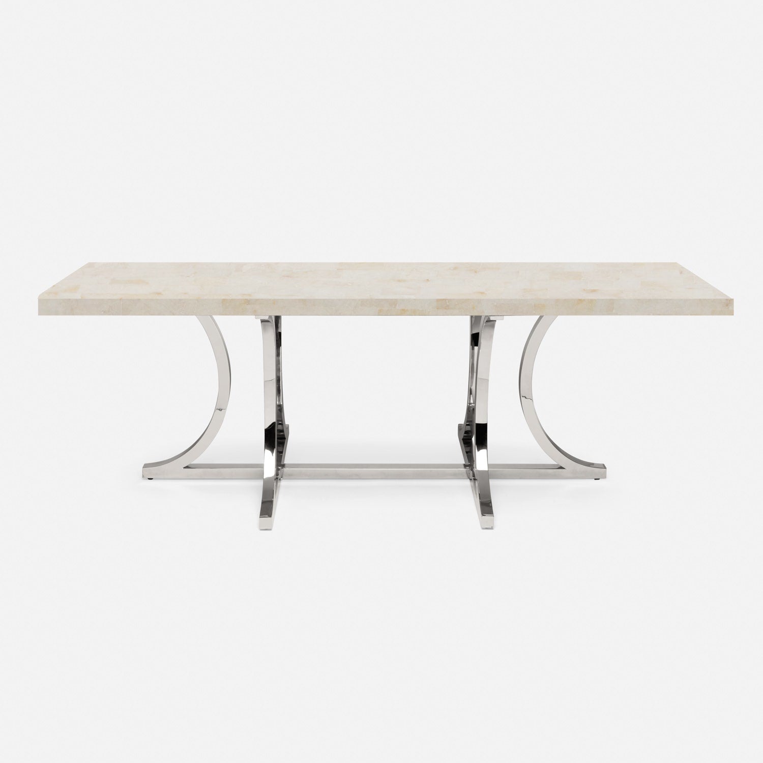 Made Goods Leighton 72" x 40" x 30" Polished Silver Steel Dinning Table With Rectangle Ice Crystal Stone Table Top