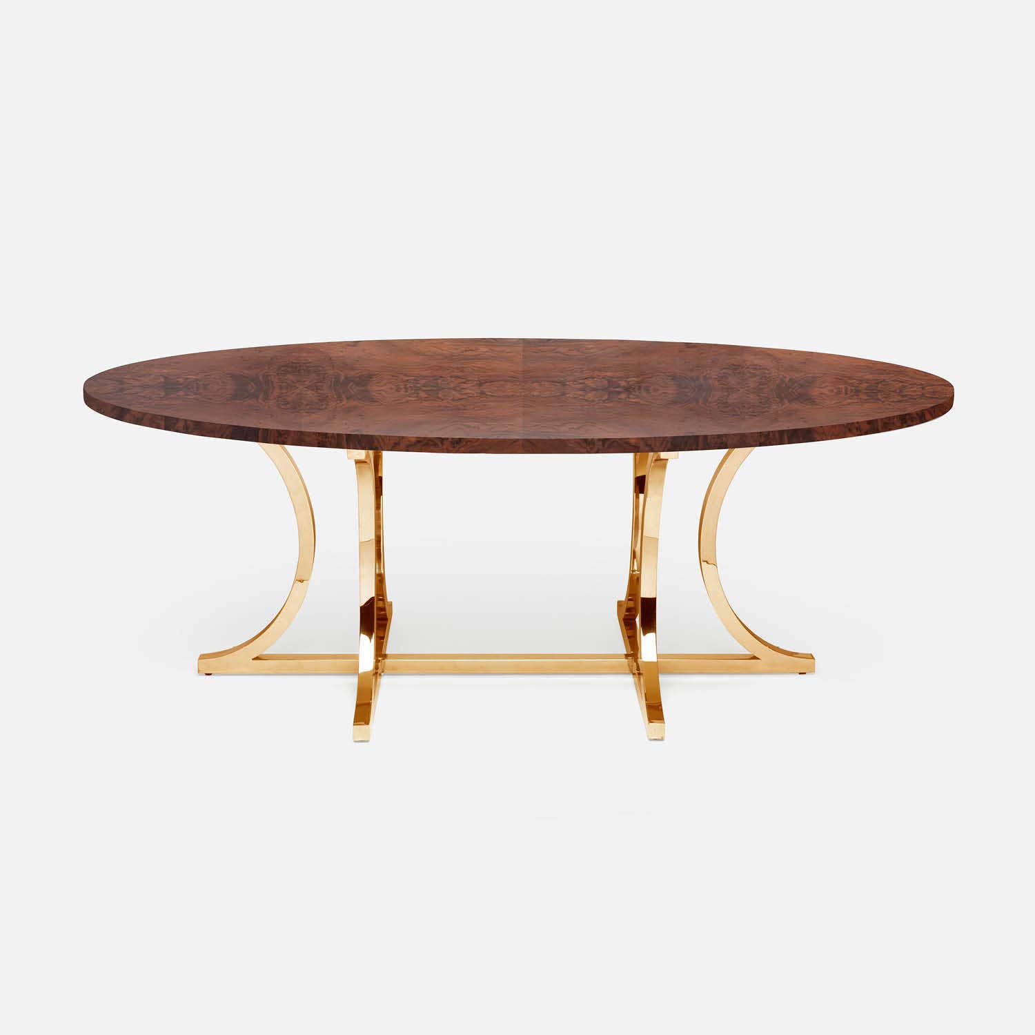 Made Goods Leighton 72" x 42" x 30" Polished Gold Steel Dinning Table With Oval Walnut Veneer Table Top