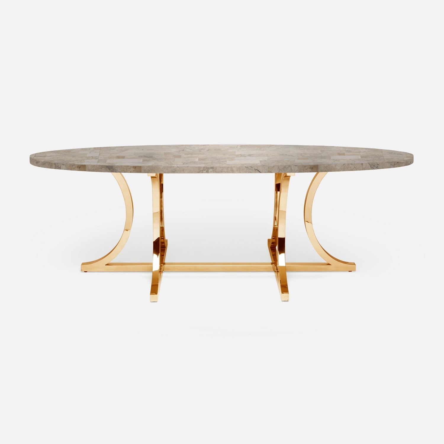 Made Goods Leighton 72" x 42" x 30" Polished Gold Steel Dinning Table With Oval Warm Gray Marble Table Top