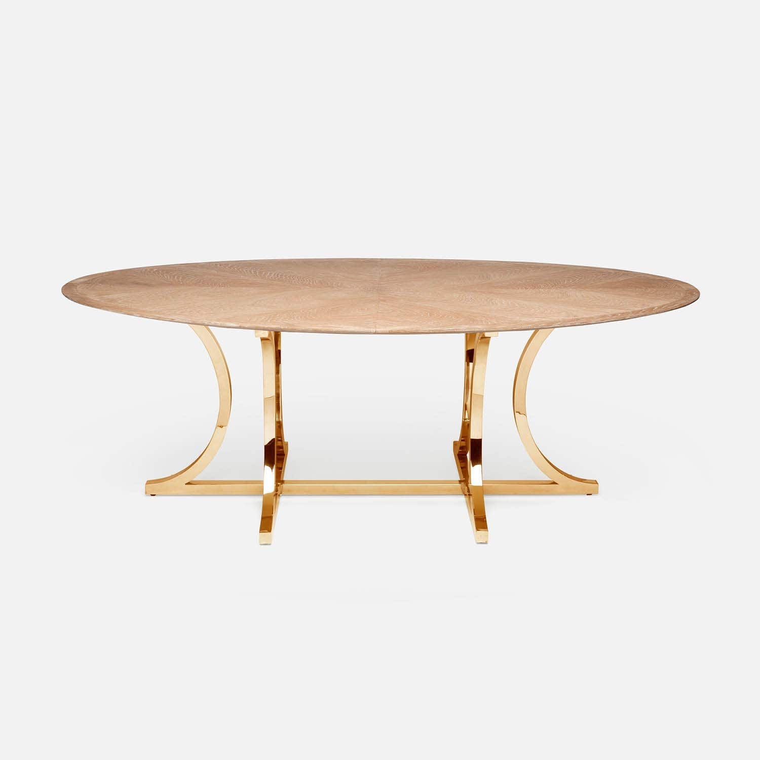 Made Goods Leighton 72" x 42" x 30" Polished Gold Steel Dinning Table With Oval White Cerused Oak Table Top