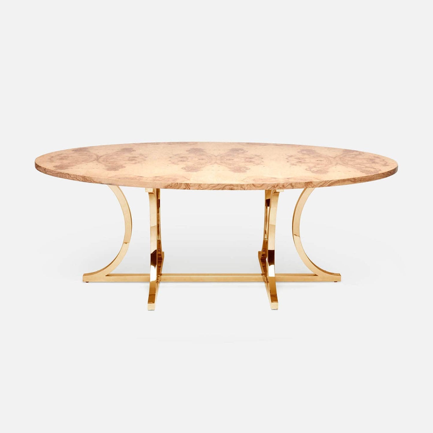 Made Goods Leighton 84" x 42" x 30" Polished Gold Steel Dinning Table With Oval Olive Ash Veneer Table Top