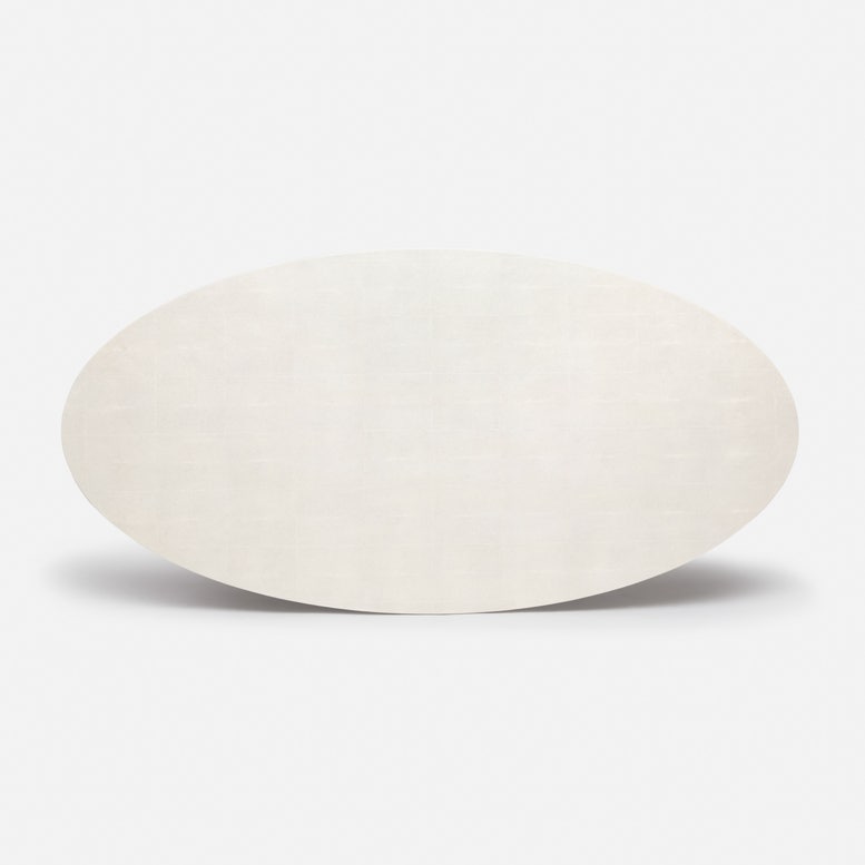 Made Goods Leighton 84" x 42" x 30" Polished Gold Steel Dinning Table With Oval Pristine Vintage Faux Shagreen Table Top