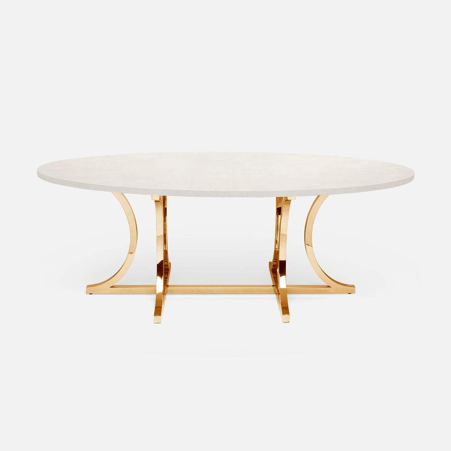 Made Goods Leighton 84" x 42" x 30" Polished Gold Steel Dinning Table With Oval Pristine Vintage Faux Shagreen Table Top