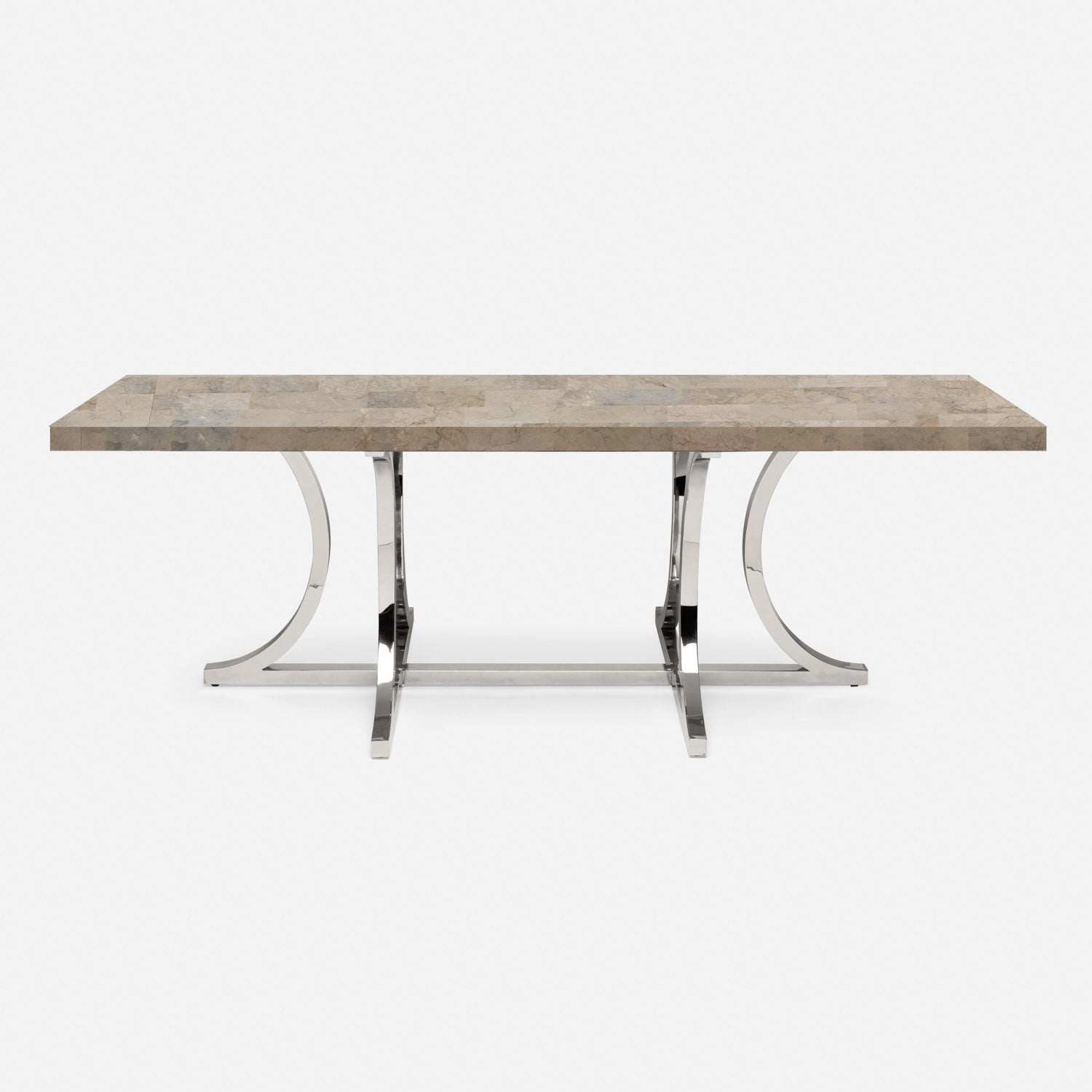 Made Goods Leighton 88" x 40" x 30" Polished Silver Steel Dinning Table With Rectangle Warm Gray Marble Table Top