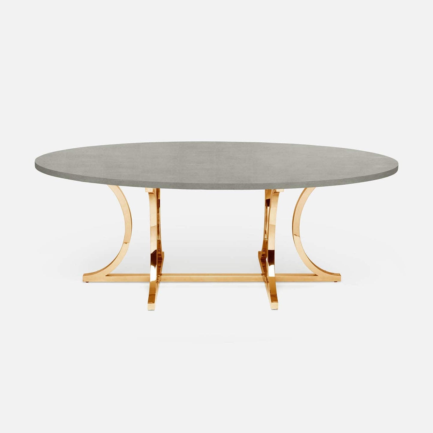 Made Goods Leighton 96" x 44" x 30" Polished Gold Steel Dinning Table With Oval Castor Gray Vintage Faux Shagreen Table Top