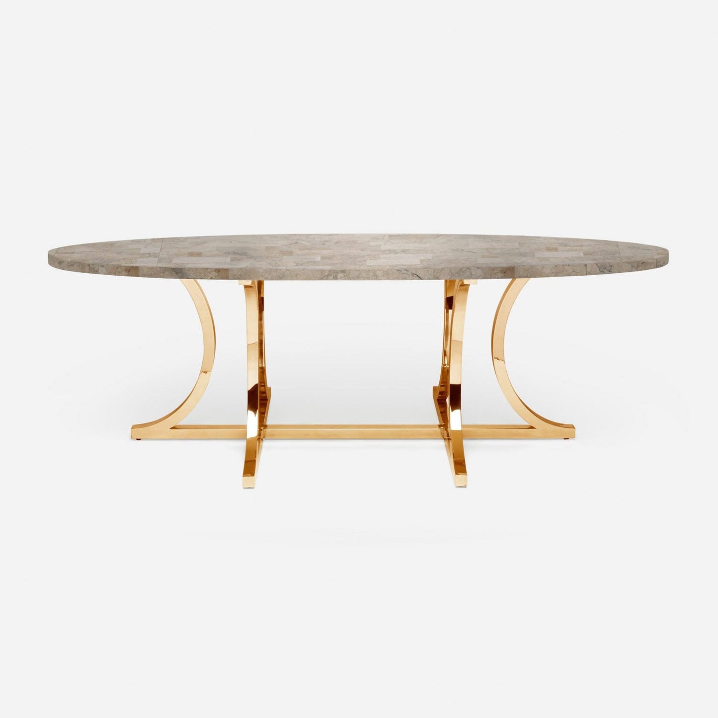 Made Goods Leighton 96" x 44" x 30" Polished Gold Steel Dinning Table With Oval Warm Gray Marble Table Top