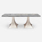 Made Goods Noor 110" x 40" x 30" Bumpy Cool Silver Iron Dinning Table With Rectangle Gray Romblon Stone Table Top