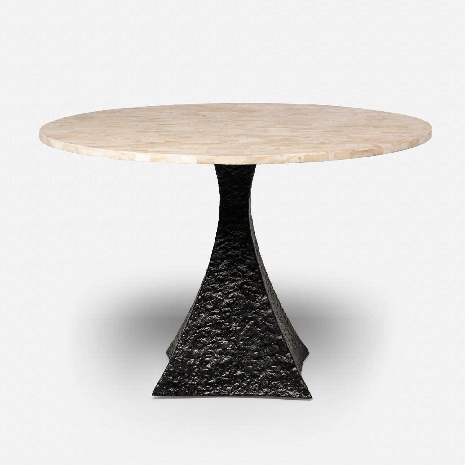 Made Goods Noor 48" x 30" Bumpy Black Iron Dinning Table With Round Beige Crystal Stone Table Top