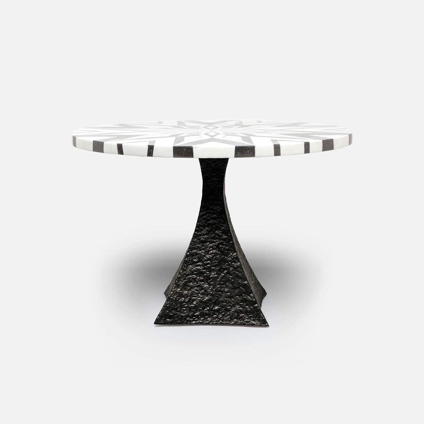Made Goods Noor 48" x 30" Bumpy Black Iron Dinning Table With Round Black/White Geometric Marble Table Top