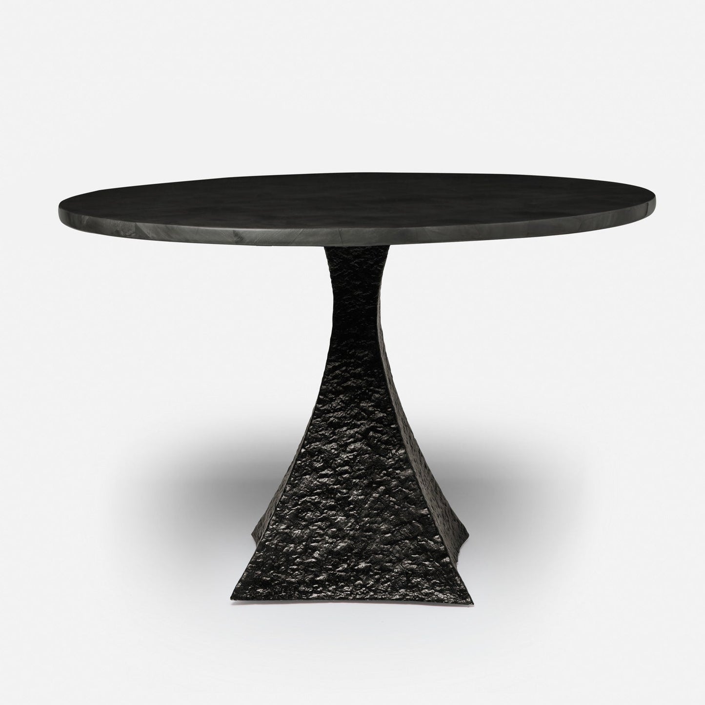 Made Goods Noor 48" x 30" Bumpy Black Iron Dinning Table With Round Dark Faux Horn Table Top