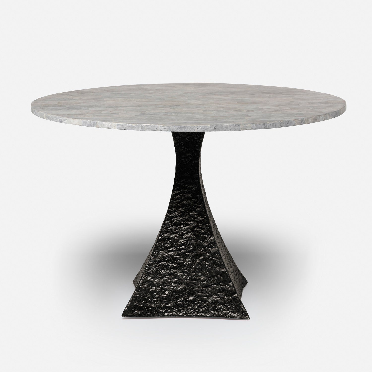 Made Goods Noor 48" x 30" Bumpy Black Iron Dinning Table With Round Gray Romblon Stone Table Top