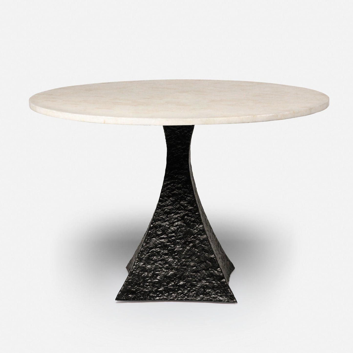 Made Goods Noor 48" x 30" Bumpy Black Iron Dinning Table With Round Ice Crystal Stone Table Top