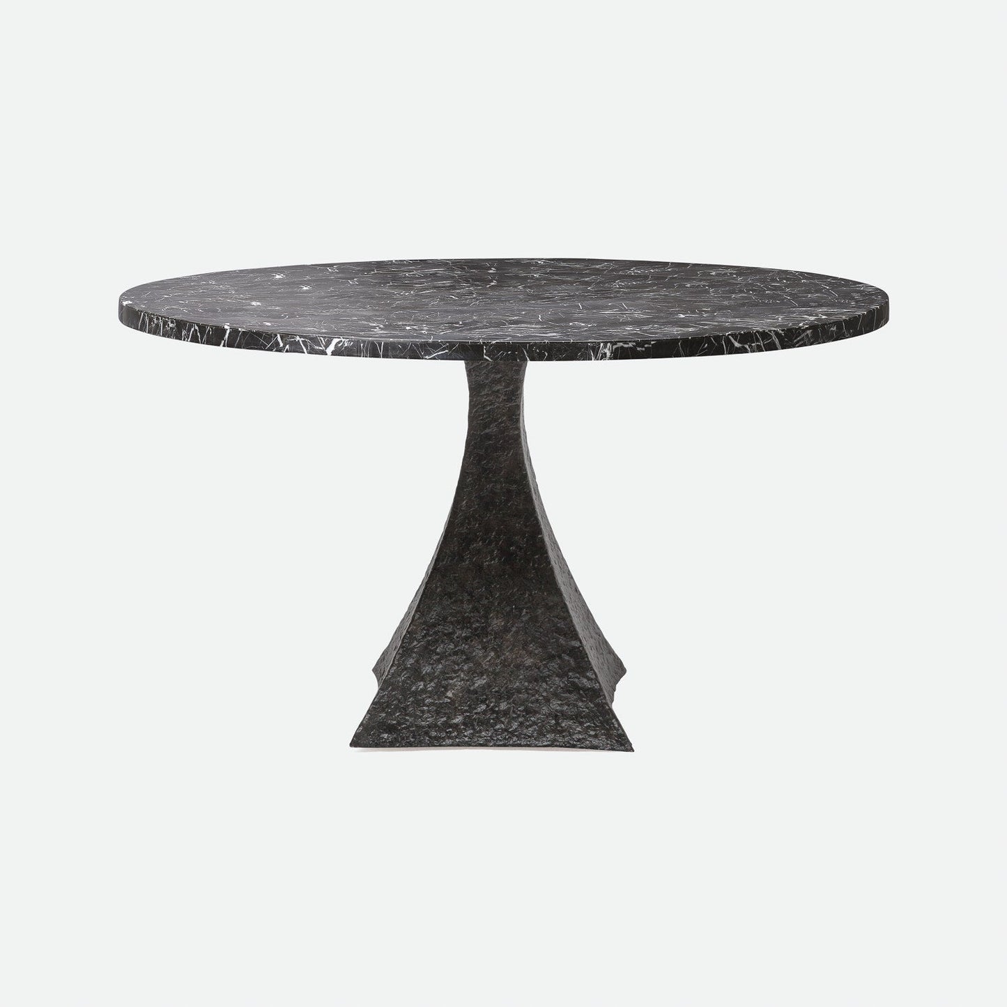 Made Goods Noor 48" x 30" Bumpy Black Iron Dinning Table With Round Nero Marble Table Top