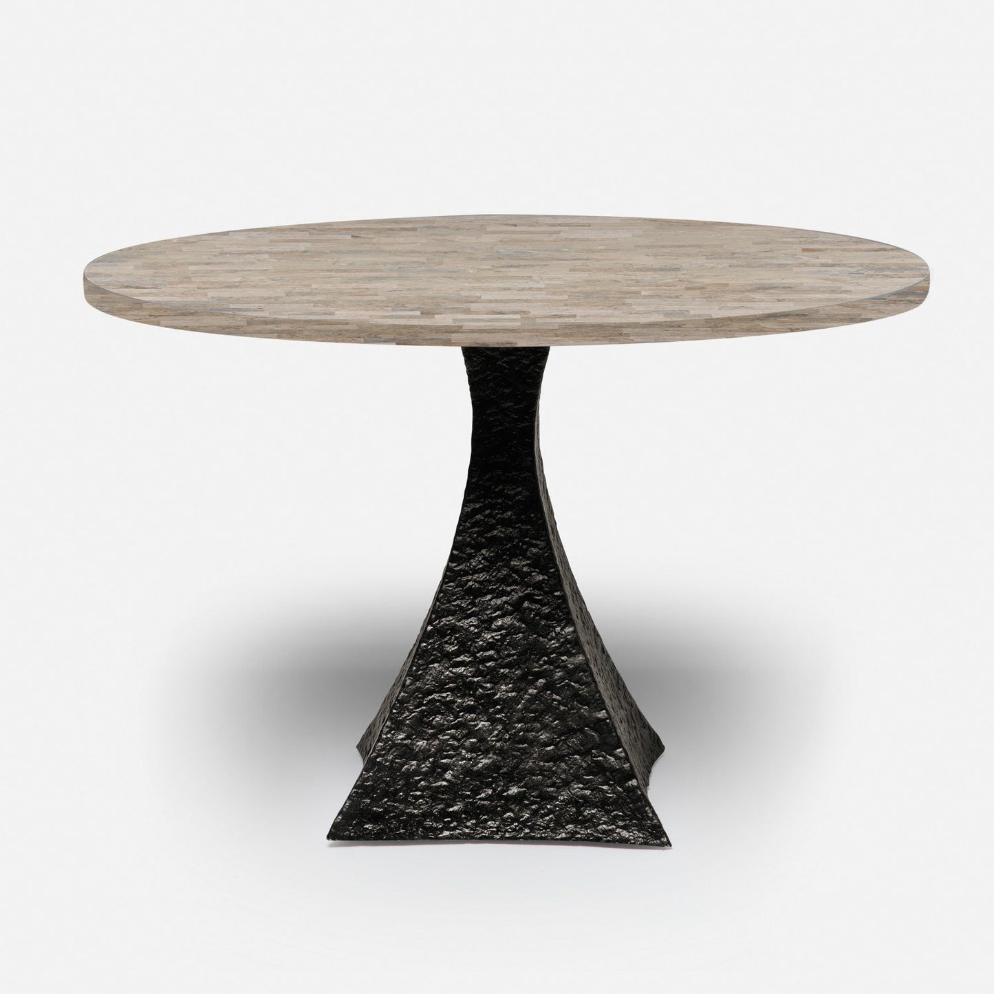 Made Goods Noor 48" x 30" Bumpy Black Iron Dinning Table With Round Warm Gray Marble Table Top