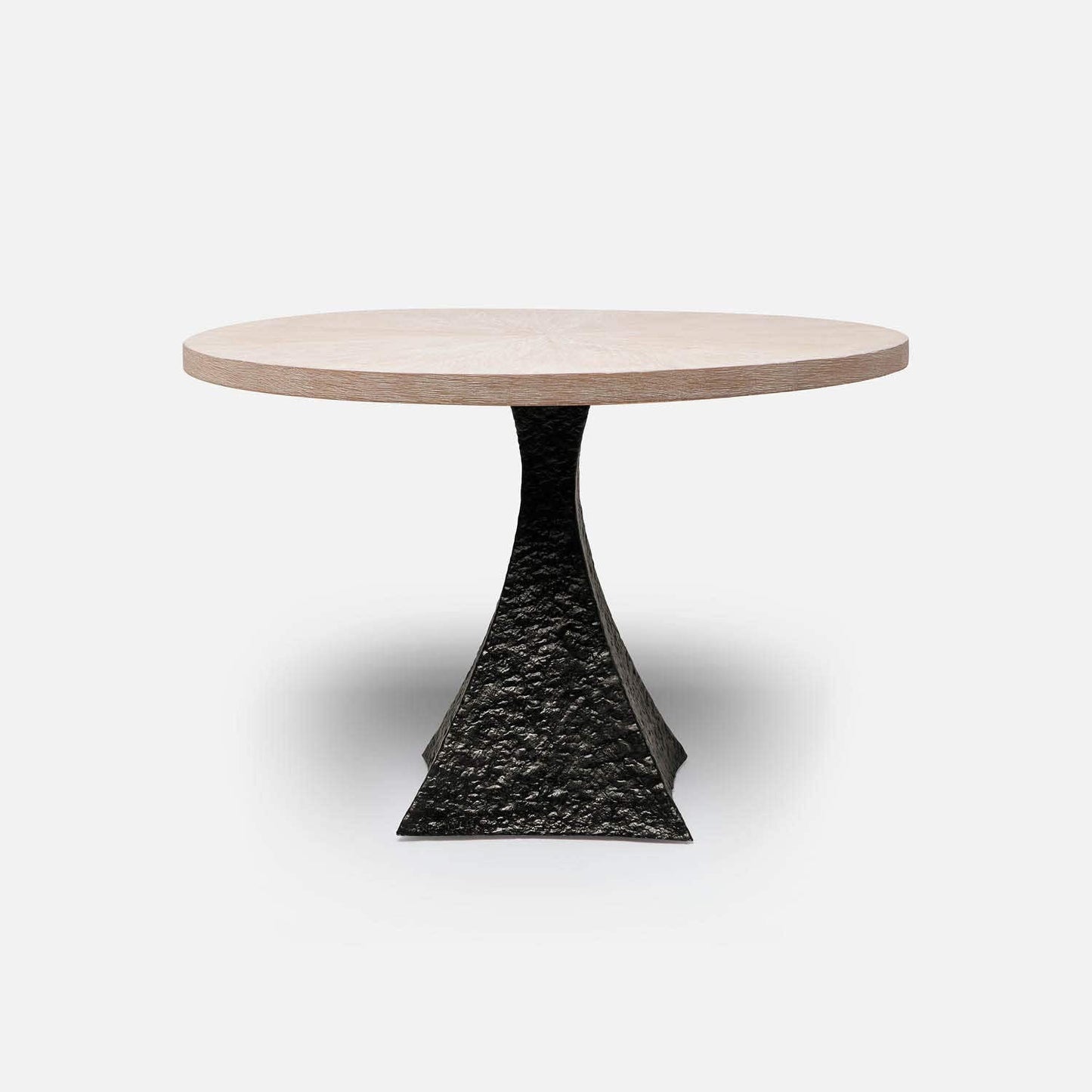 Made Goods Noor 48" x 30" Bumpy Black Iron Dinning Table With Round White Cerused Oak Table Top