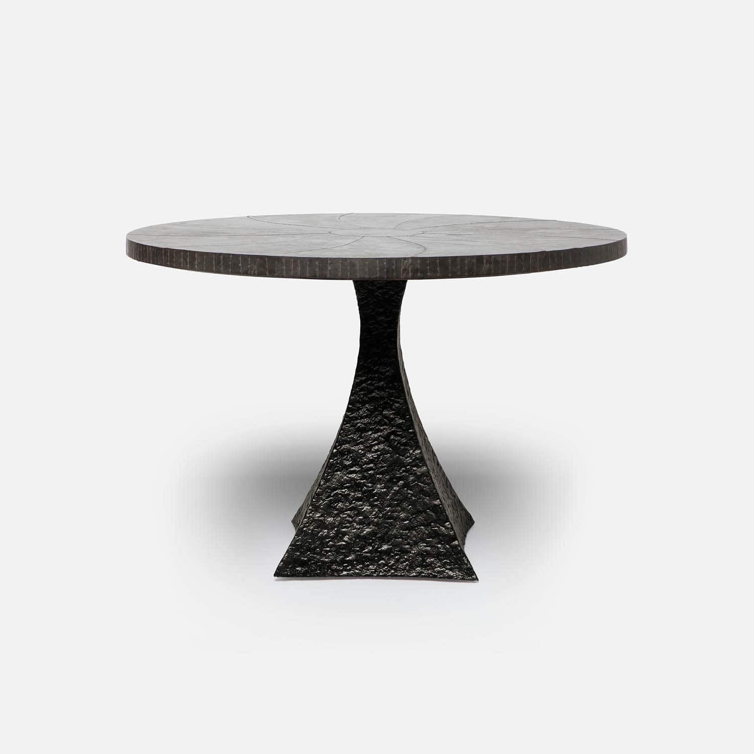 Made Goods Noor 48" x 30" Bumpy Black Iron Dinning Table With Round Zinc Metal Table Top