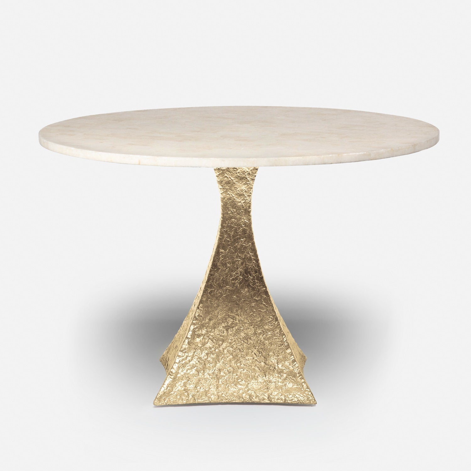 Made Goods Noor 48" x 30" Bumpy Cool Gold Iron Dinning Table With Round Ice Crystal Stone Table Top