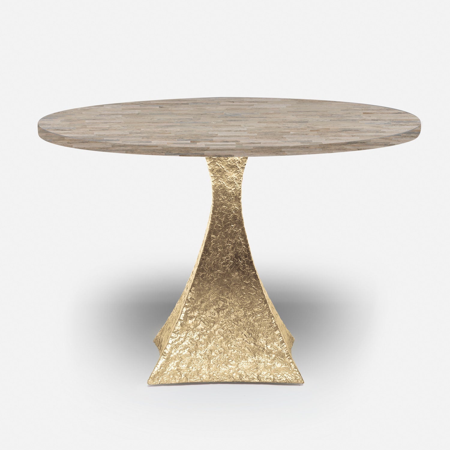 Made Goods Noor 48" x 30" Bumpy Cool Gold Iron Dinning Table With Round Warm Gray Marble Table Top