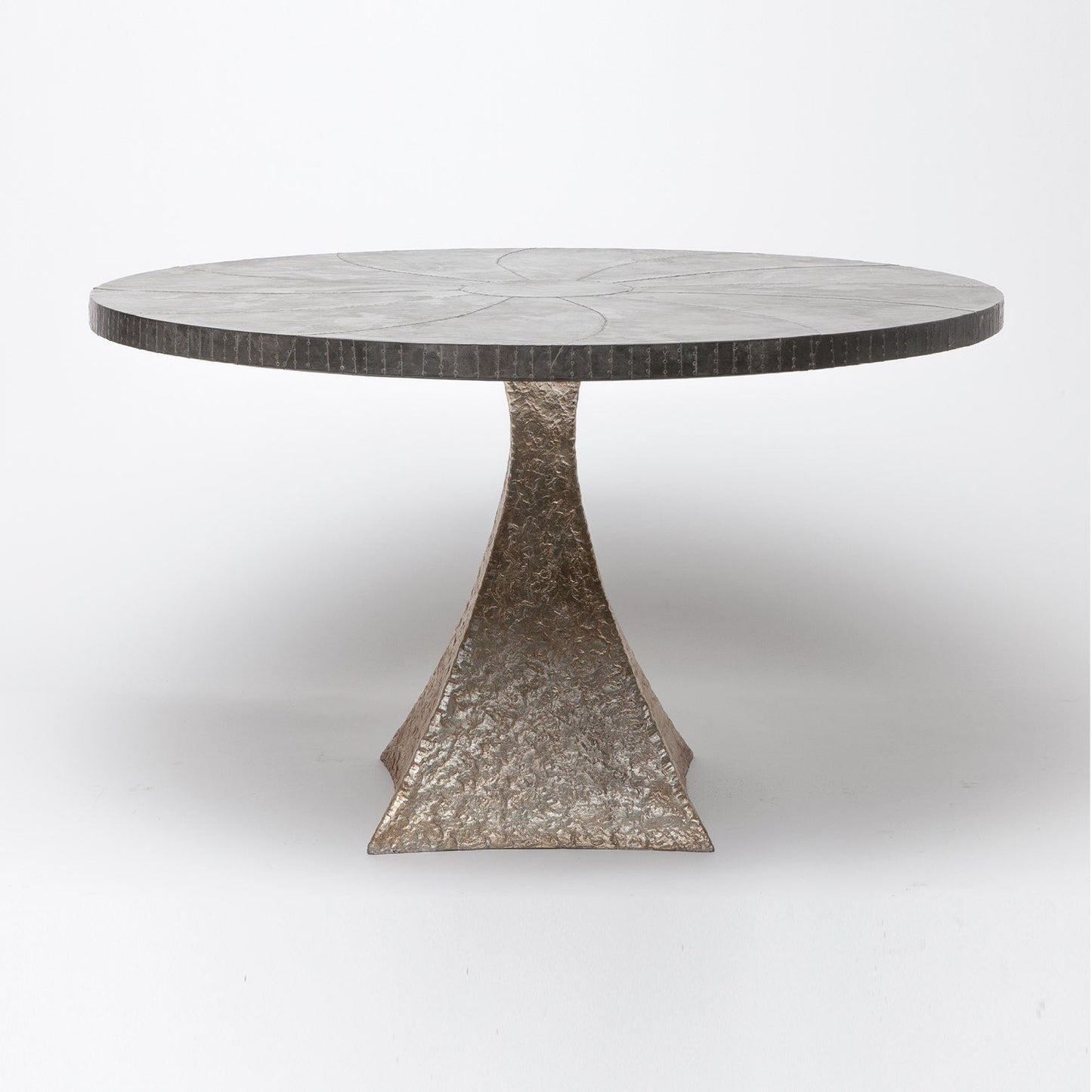 Made Goods Noor 48" x 30" Bumpy Cool Silver Iron Dinning Table With Round Zinc Metal Table Top