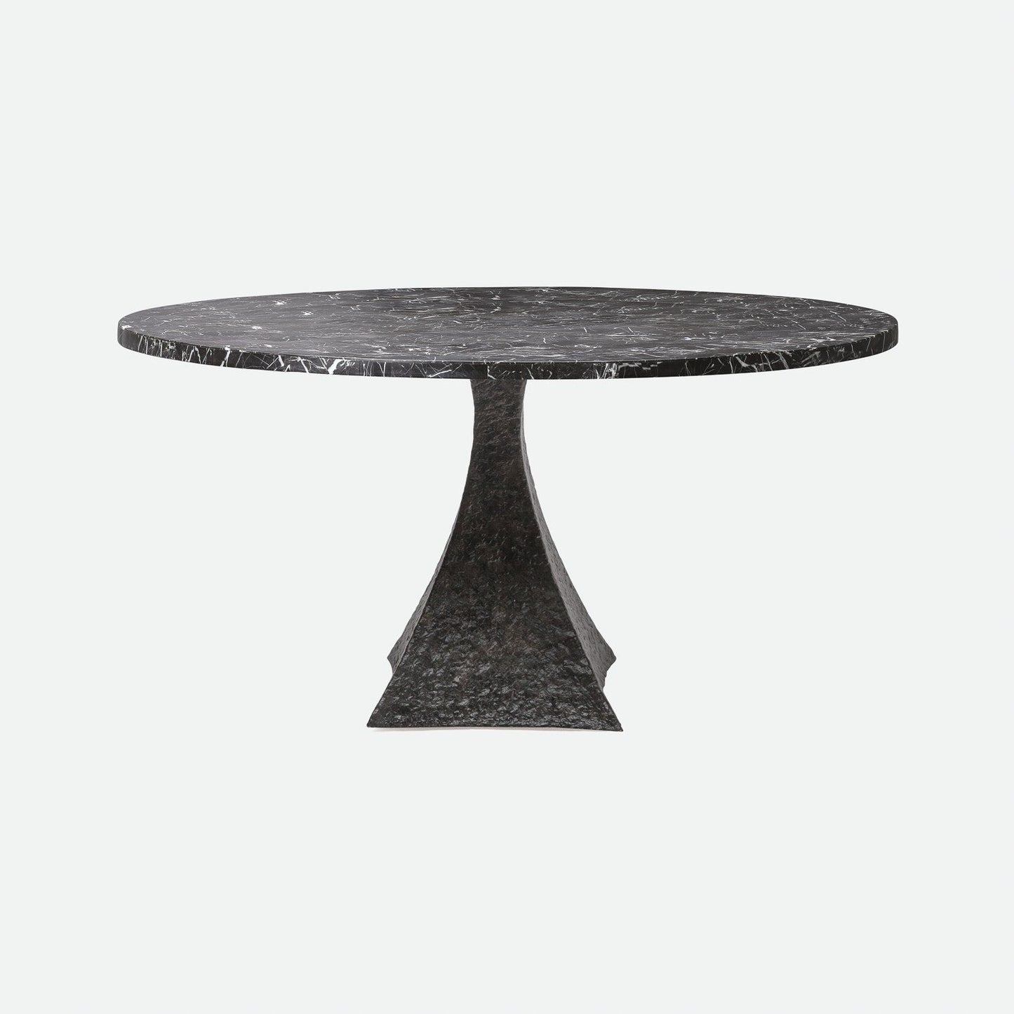 Made Goods Noor 54" x 30" Bumpy Black Iron Dinning Table With Round Nero Marble Table Top